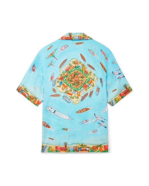 Casablanca Paris Blue Chemise À Manches Courtes En Soie Maison Sur Piloti