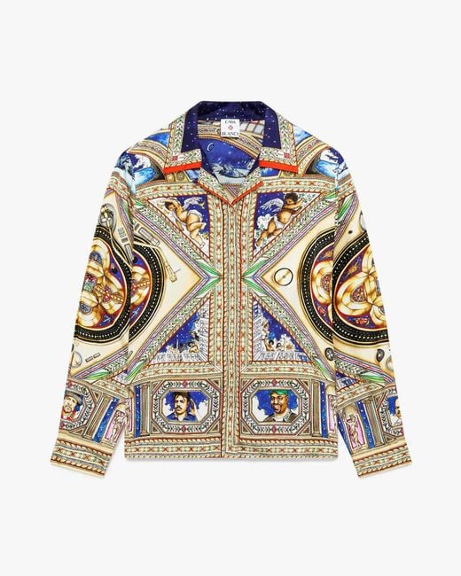 Casablanca Paris Multicolor Chemise En Soie À Manches Longues Et Col Cubain Take Me To Church