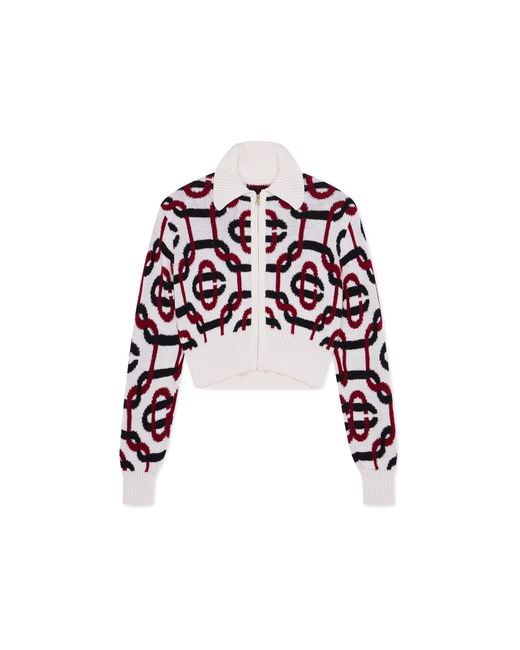 Casablanca Paris White Off Monogram Zip Up Knit