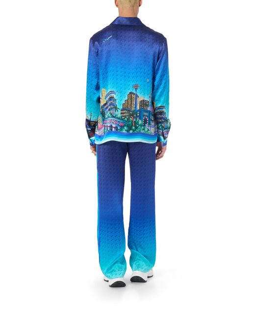 Casablanca Paris Blue The Night View Long Sleeve Silk Shirt, By