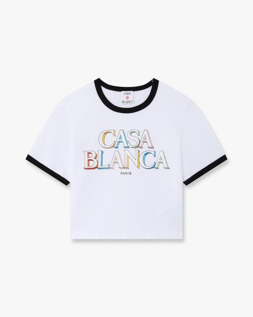 Casablanca Paris White Stacked Logo Cropped Baby Short Sleeve T-Shirt, By