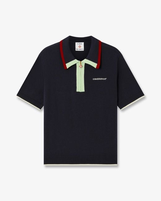 Casablanca Paris Blue Merino Short Sleeve Polo Shirt, By for men