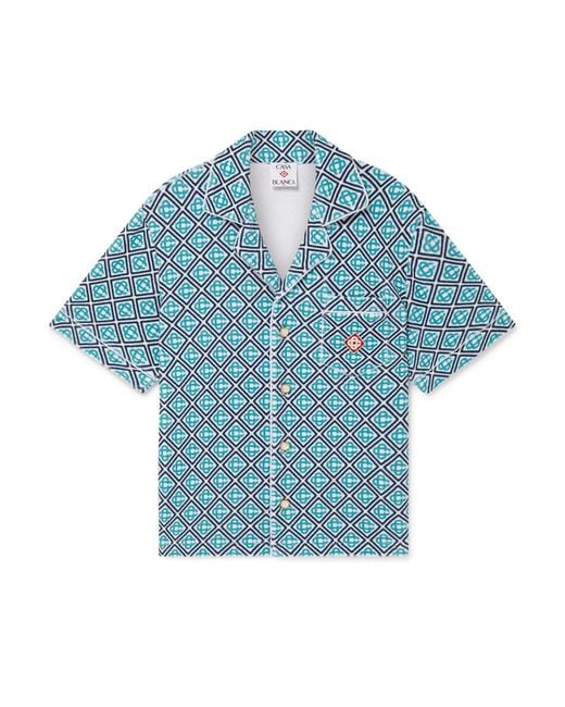 Casablanca Paris Blue Chemise À Manches Courtes En Tissu Éponge À Monogramme for men