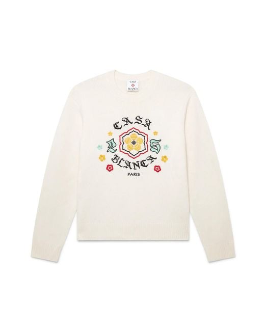 Casablanca Paris White Pull À Col Rond En Maille Mérinos Emblem for men