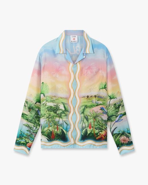 Casablanca Paris Green Tennis Club Long Sleeve Silk Twill Shirt, By for men