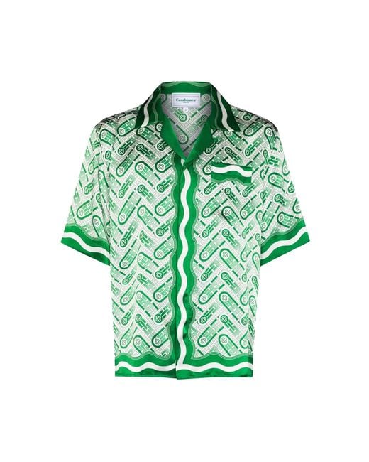 Casablanca Paris Green Ping Pong Monogram Silk Shirt, Size By