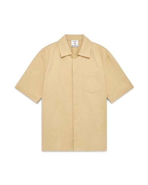 Casablanca Paris Natural Cotton Monogram Jacquard Short Sleeve Shirt, By for men