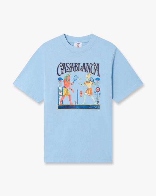 Casablanca Paris Blue Egyptian Tennis Match Short Sleeve T-Shirt, By for men