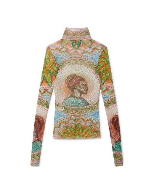 Casablanca Paris Green Mosaics Greques Printed Mesh Top, By