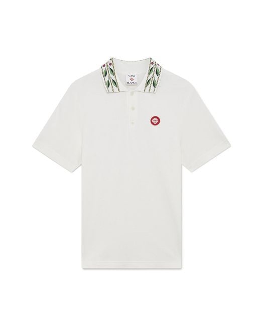 Casablanca Paris White Polo À Manches Courtes En Piqué Laurel for men