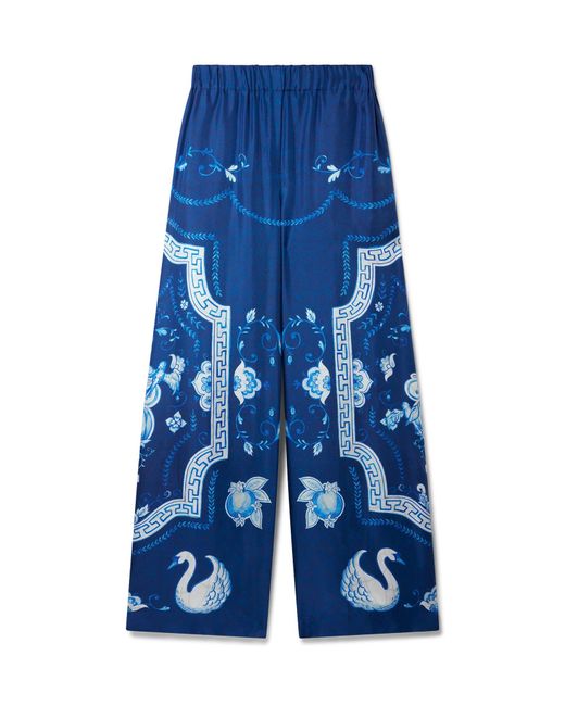 Casablanca Paris Blue Plat A Dessert Bleu Printed Wide Leg Trousers, Size By