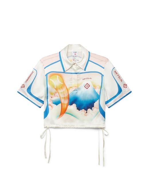 Casablanca Paris Blue Chemise Courte En Soie À Manches Courtes Fuji Dream for men