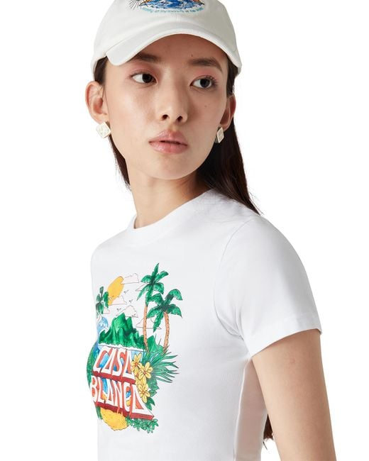 Casablanca Paris White Casa Beach Wave Cropped Short Sleeve T-Shirt, By