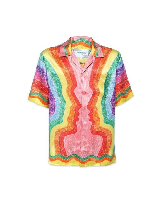 Casablanca Paris Pink Mind Vibrations Short Sleeve Silk Shirt, Size By