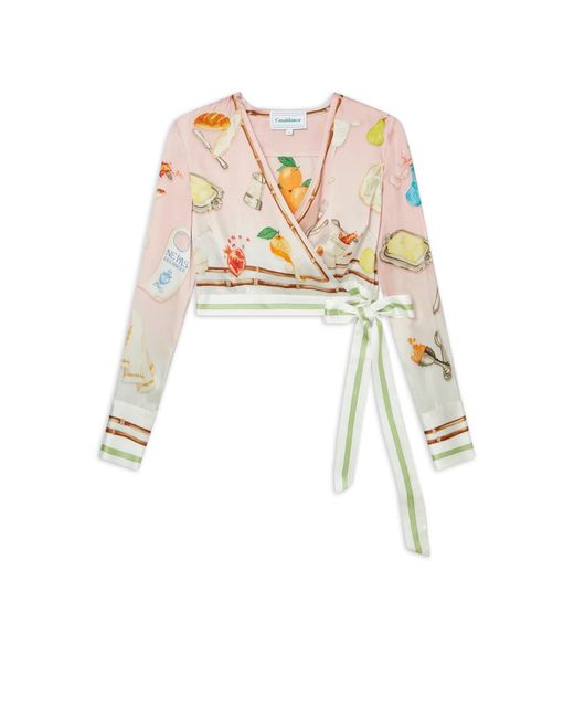 Casablanca Paris White Blouse Portefeuille À Manches Longues Ne Pas Deranger
