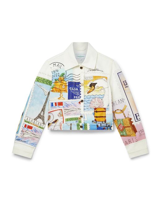 Casablanca Paris White Souvenirs De Vacances Classic Printed Denim Jacket, Size By