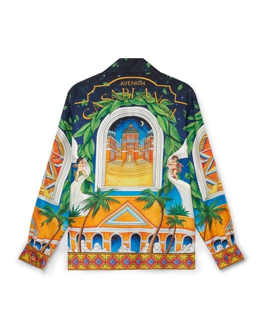 Casablanca Paris Green Chemise À Manches Longues En Soie Et Col Cubain Maison D'Ete for men