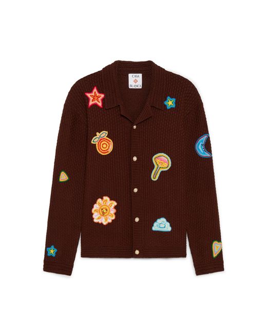Casablanca Paris Brown Chemise À Manches Longues En Crochet Motif for men