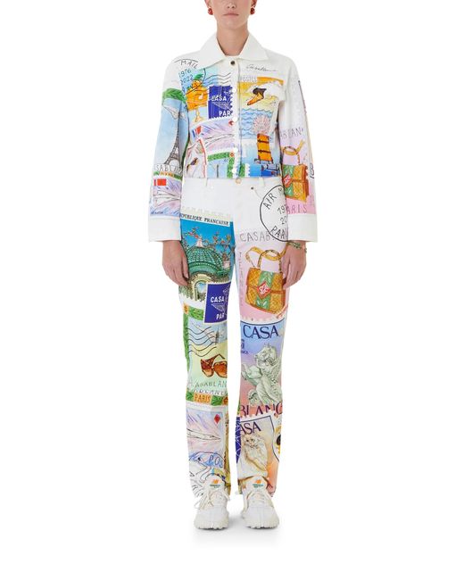 Casablanca Paris White Souvenirs De Vacances Classic Printed Denim Jacket, Size By