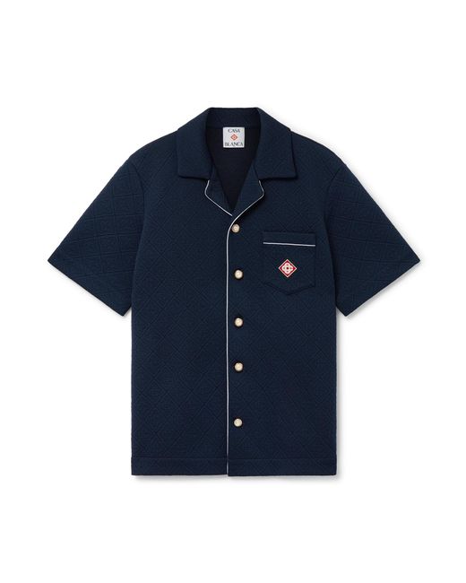 Casablanca Paris Blue Chemise À Manches Courtes En Jacquard À Monogramme