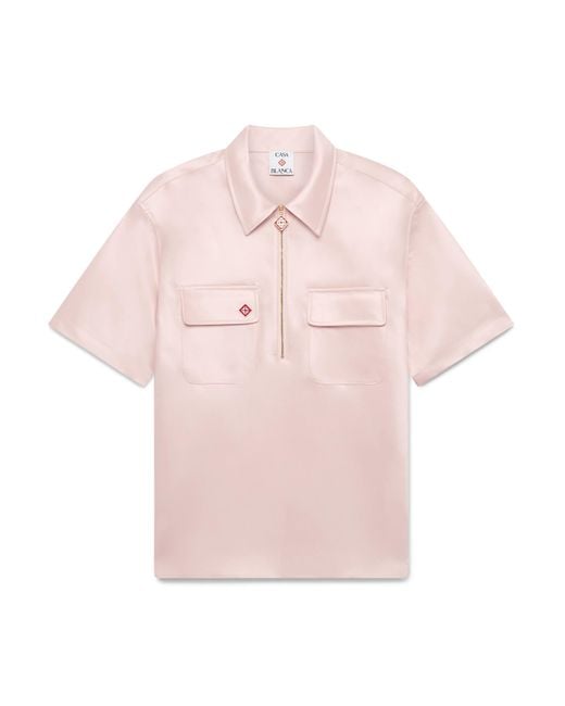 Casablanca Paris Pink Chemise À Manches Courtes Et Fermeture Éclair Partielle En Satin for men