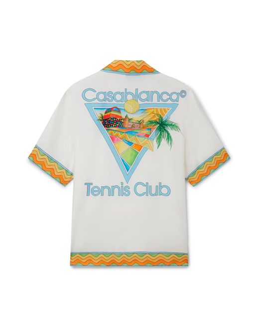 Casablanca Paris Gray Afro Cubism Tennis Club Short Sleeve Silk Shirt, By