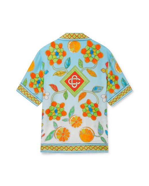 Casablanca Paris Gray Yoruba Flowers Short Sleeve Silk Shirt, By