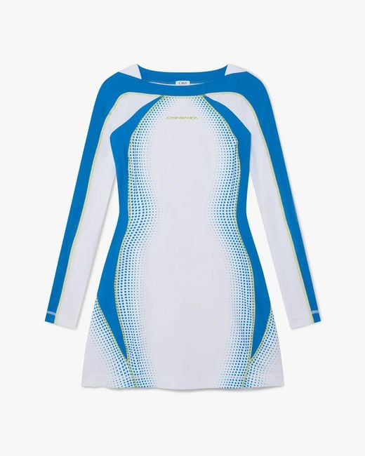 Casablanca Paris Blue Robe Longue De Tennis Stretch Blanche À Demi-Teintes