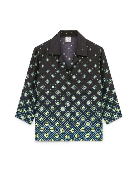Casablanca Paris Green Chemise À Manches Longues En Soie À Monogramme Dégradé