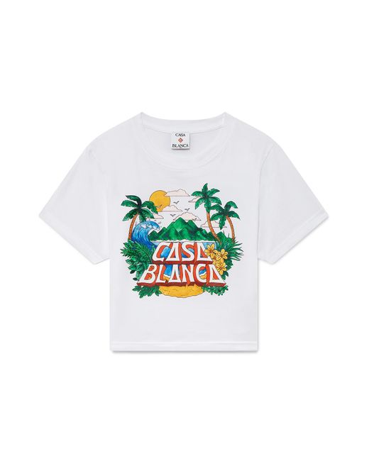 Casablanca Paris White Casa Beach Wave Cropped Short Sleeve T-Shirt, By