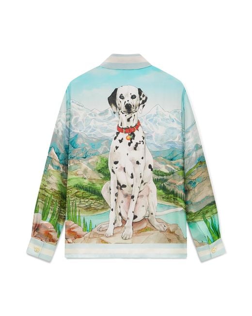 Casablanca Paris Green Chemise À Manches Longues En Soie Dalmatian A La Montagne for men