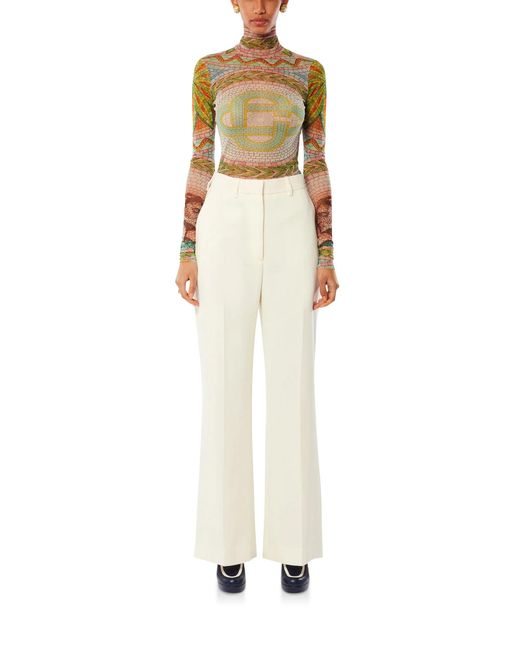 Casablanca Paris Green Mosaics Greques Printed Mesh Top, By