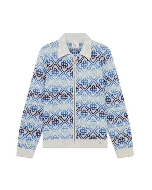 Casablanca Paris Blue Cardigan À Manches Longues En Mérinos À Monogramme Space Dye for men