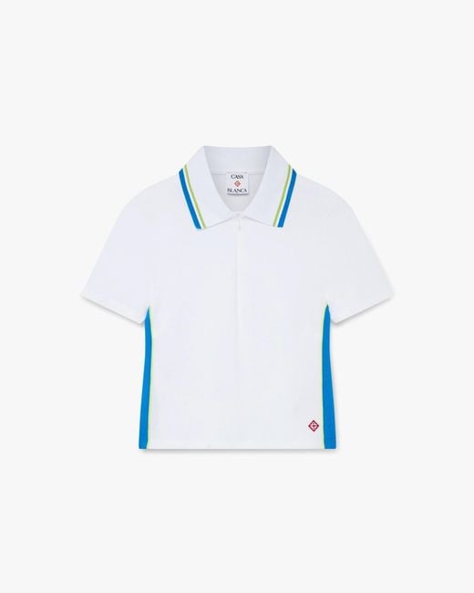 Casablanca Paris Blue Polo Blanc Et Bleu En Piqué Ajouré