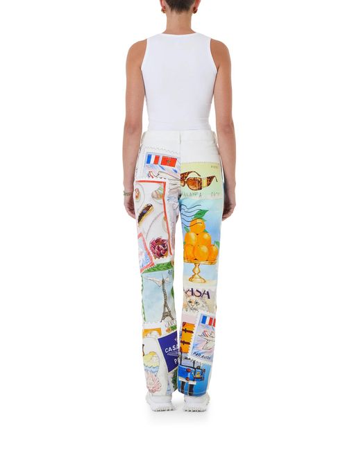 Casablanca Paris White Souvenirs De Vacances Printed Straight Leg Jeans, Size By