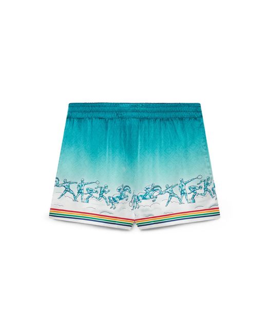 Casablanca Paris Blue La Déesse Du Stade Silk Shorts, Size By