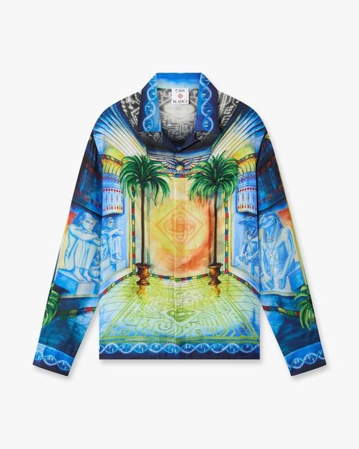 Casablanca Paris Blue Geometrie Sacree Long Sleeve Silk Twill Shirt, By for men