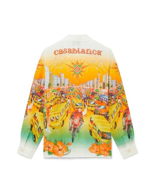 Casablanca Paris Yellow Chemise En Lin À Manches Longues Traffic