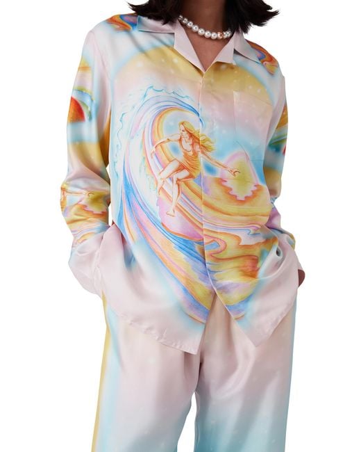Casablanca Paris White Psychedelic Nirvana Long Sleeve Silk Shirt, By