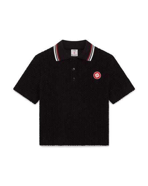 Casablanca Paris Black Polo En Tissu Éponge Jacquard À Monogramme