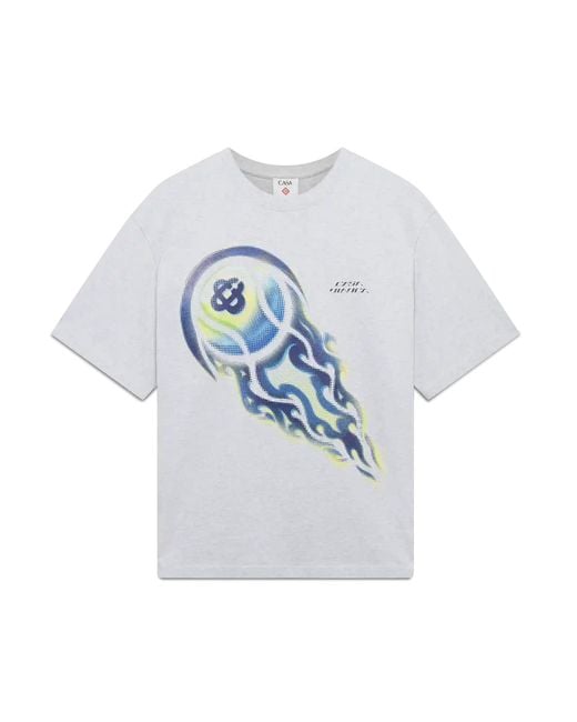 Casablanca Paris Blue T-Shirt Oversize À Manches Courtes Flaming Tennis Ball for men