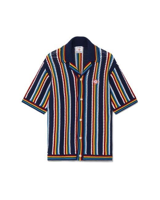 Casablanca Paris Blue Chemise À Rayures À Manches Courtes En Crochet for men