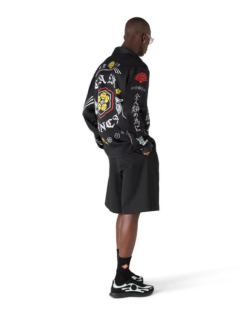 Casablanca Paris Black Emblem Long Sleeve Silk Satin Shirt, By