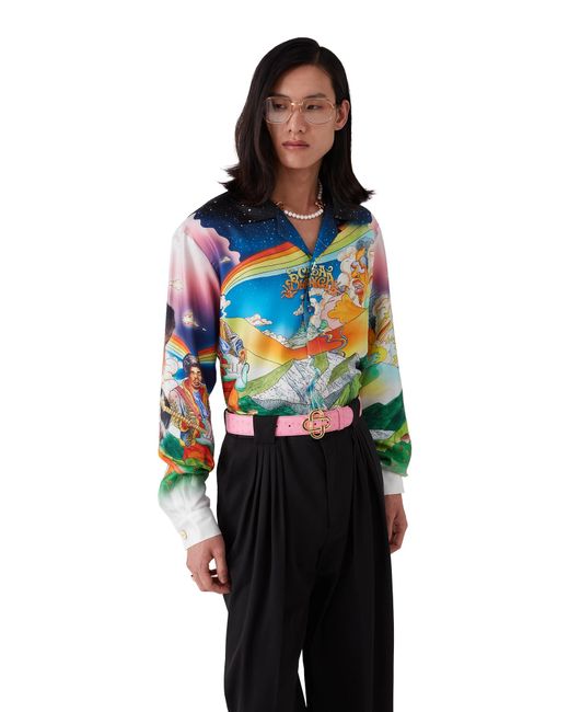 Casablanca Paris Blue La Musique Long Sleeve Silk Shirt, By