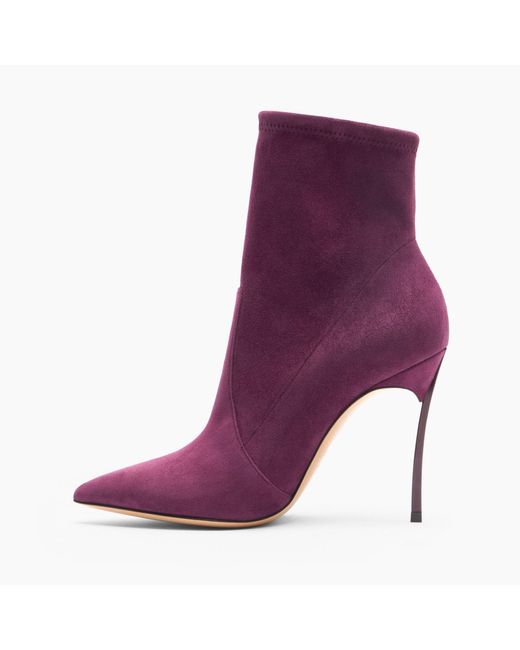 Casadei Purple Blade Suede Ankle Boots