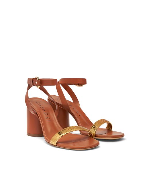 Casadei Brown Atomium Cleo Leather And Gold Sandals