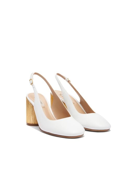 Casadei White Emily Cleo Leather And Gold Slingbacks