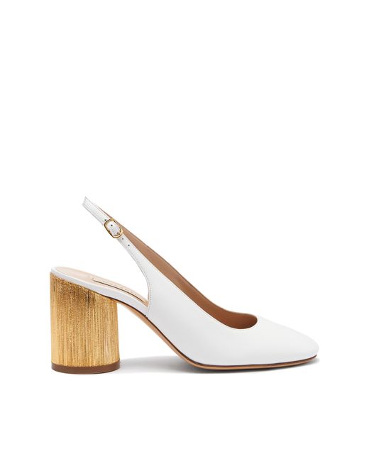 Casadei White Emily Cleo Leather And Gold Slingbacks