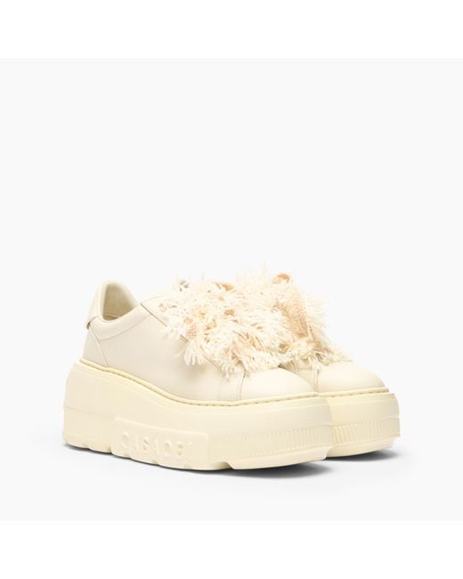 Casadei Natural Nexus Sneaker With Fluffy Yarn Lace