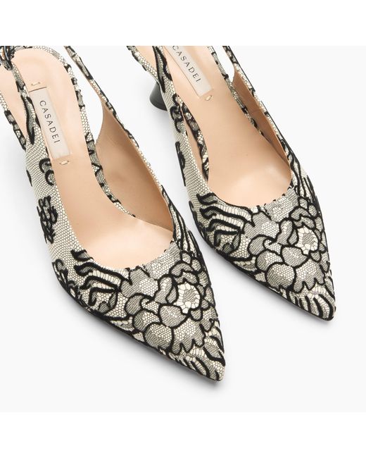 Casadei Metallic Kitten Blade Pandora Slingback